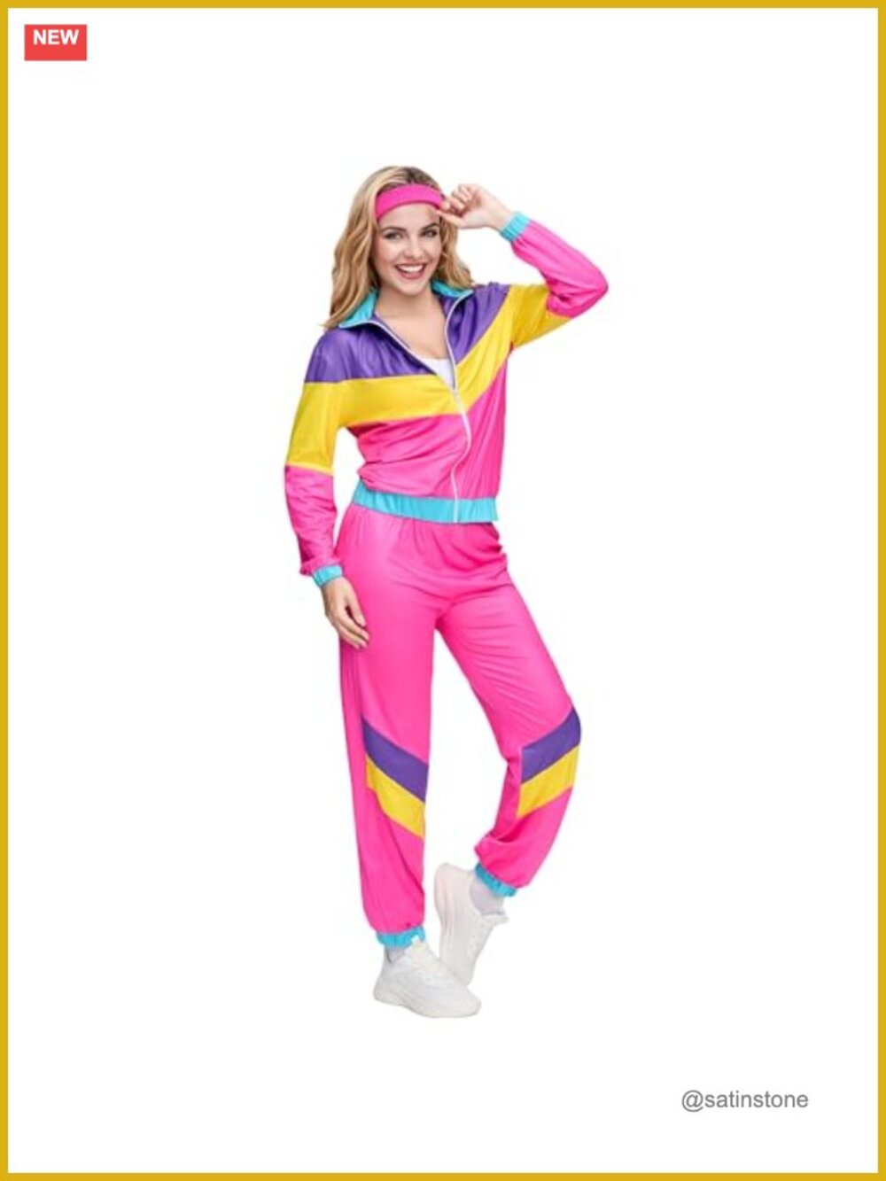80s Workout Costume Set 2 Pc Track Suit Top Pants Sweatband Polyester